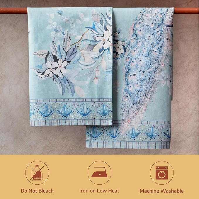 Maison d' Hermine Kitchen Towel 100% Combed Cotton Premium Set of 3 Kitchentowels Easter Tea Towels (20"x27.50") for Table Cleaning, Buffet Parties & Wedding Use - Peacock Utopia - Pastel Turquoise