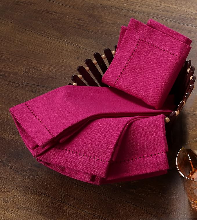 Lightnpro Decorative Cloth Dinner Napkins with Hemstitched, Wedding, Cocktail & Party Napkins, Mitered Corners, Machine Washable, 12 Elegant Table Napkins for Special Occasions - 18x18 Inch Magenta