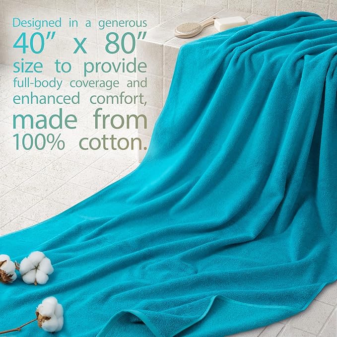 Cotton Paradise 100% Cotton 40x80 Oversized Bath Sheet, Extra Large Turkish Bath Towels for Bathroom, Aqua Blue Bathsheet