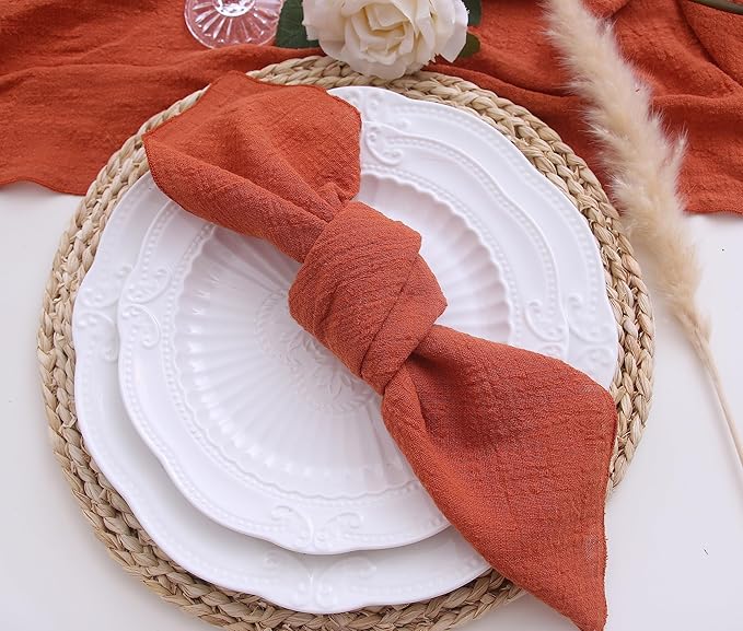 Dinner Cloth Napkins 10 Pack,Gauze Napkins 100% Natural Soft Cotton,Washable Fall Napkins for Wedding Decorative,Thanksgiving,Family Everyday Use,40 * 40cm (16 * 16 inches),Terracotta