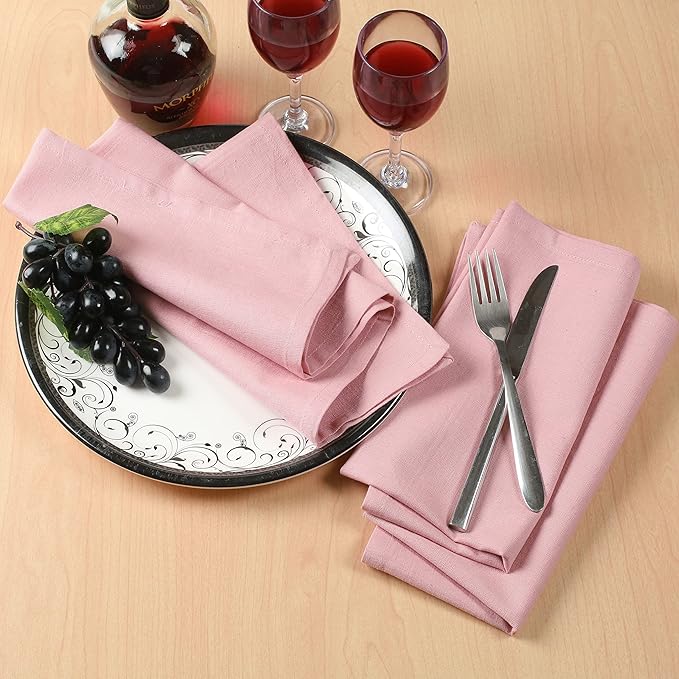 NATURALCRAFT Cloth Napkins Set of 12 Cotton Linen18x18 inch Washable Easter Napkins Cloth - Soft Durable Reusable -Ideal for Hotel Hotel Farmhouse Party Wedding Everyday Use Kitchen Blush Pink