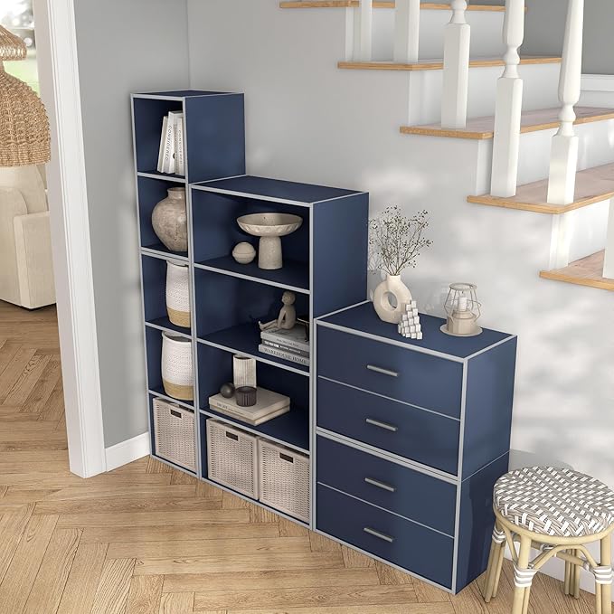 Homes: Inside + Out Apexa 2-Drawer Wooden Stackable Storage Drawers, Small Food Pantry Cabinet, Cajonera De Madera, Underbed Drawer Dorm Teen Room Decor & Bedroom, Home Office, Kitchen, Steel Blue