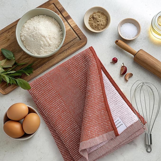 Mordimy Premium Kitchen Towels 8 Pack (18 x 28 Inches, Rust), Large Cotton Kitchen Hand Towel, Flat & Terry Dish Towels for Drying Dishes, Super Absorbent Tea Dishtowels Set with Hanging Loop
