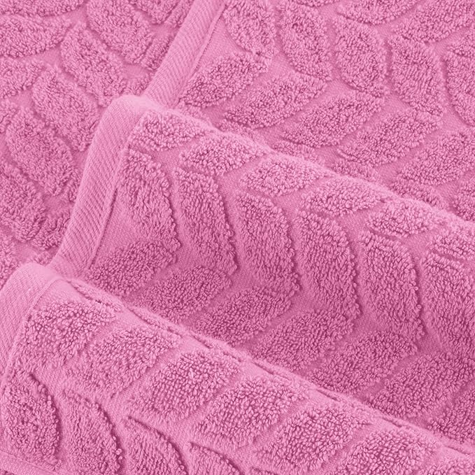 Elegant Comfort Luxury 6-Piece 100% Turkish Cotton Jacquard Braided Textured Premium Hotel Quality Towel Set– Soft and Absorbent, Includes 2 Bath Towels, 2 Hand Towels and 2 Washcloths, Light Pink