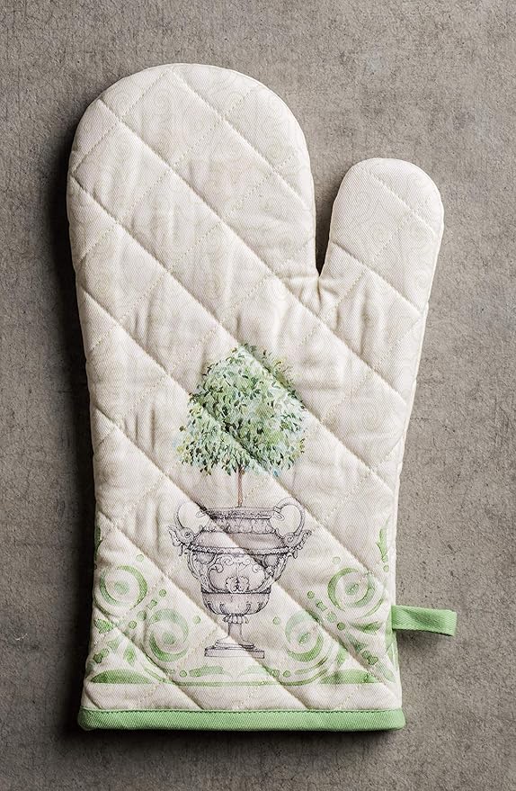 Maison d'Hermine Oven Gloves 100% Cotton Oven Mitt 7" x 13" with Loop Heat Resistant BBQ Cooking Gloves Baking Grilling Gifts for Mothers Day Spring/Summer (Pack of 1, Jardin Du Roy)