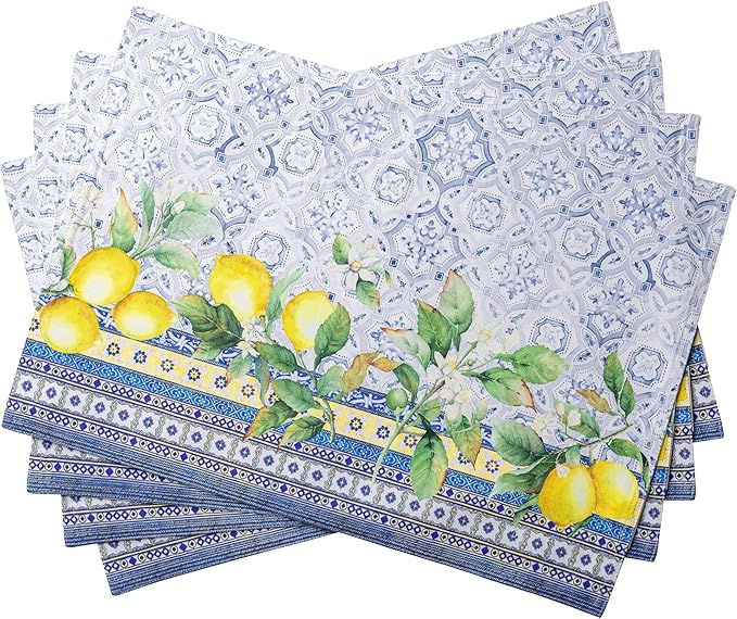 Maison d' Hermine Placemats Set of 4 100% Cotton Washable Cloth Place Mats Reusable Table Mats for Kitchen Dining Party Wedding Gifts for Mothers Day Spring/Summer (Citrus, 13" x 19")