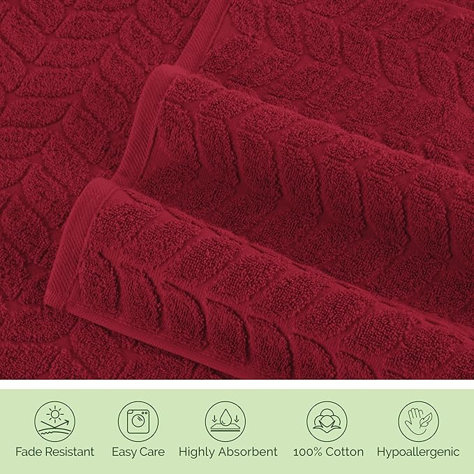 Elegant Comfort Luxury 6-Piece 100% Turkish Cotton Jacquard Braided Textured Premium Hotel Quality Towel Set– Soft and Absorbent, Includes 2 Bath Towels, 2 Hand Towels and 2 Washcloths, Burgundy