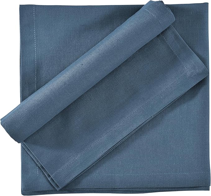 FINGERCRAFT Dinner Cloth Napkins, Cotton Linen Blend Mitered Corner Napkins Cloth 12 Pack Natural Premium Quality for Every Day Use, Parties, Easter, Thanksgiving, Weddings, 18x18 inch Stellar Blue