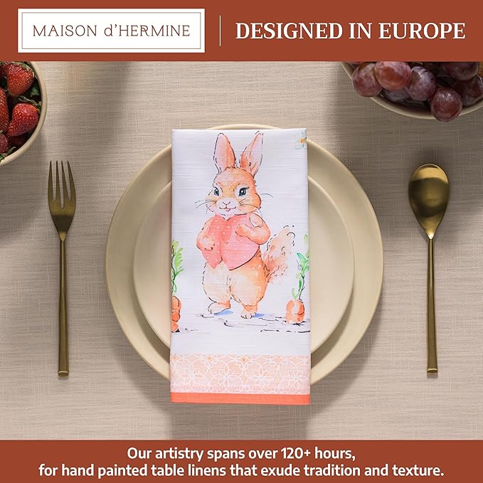 Maison d' Hermine Cloth Napkins Set of 4 100% Cotton Everyday Reusable Square Napkins Cloth Washable Dinner Party Wedding Restaurant Gifts for Mothers Day Spring/Summer (Bunny Party, 20" x 20")