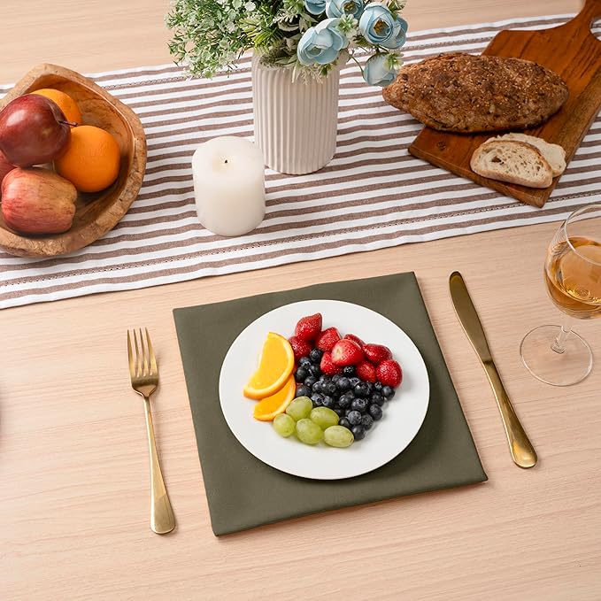 Blue Needles Solid Cloth Napkins Set of 6 Olive Green 100% Cotton Dinner Napkins 18x18 inches - Soft, Reusable, Absorbent & Washable Linen, Ideal for Spring Summer Easter Events Parties & Everyday Use