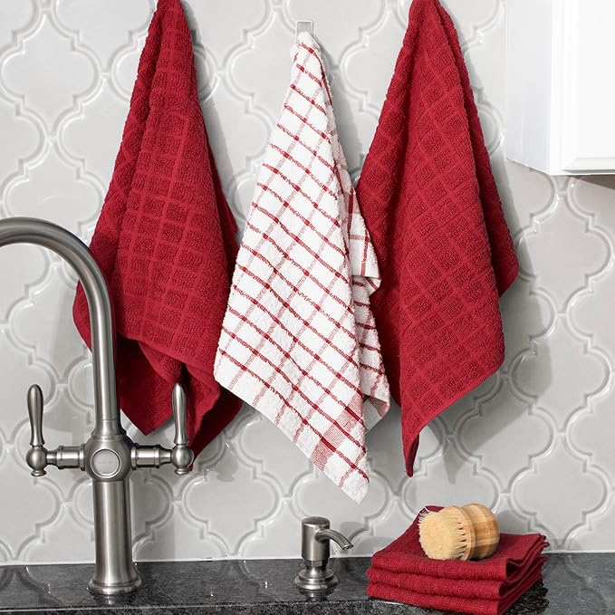 Ritz Premium Kitchen Towel and Dish Cloth Value Set: Highly Absorbent, Super Soft, Long-Lasting, 100% Cotton Checked and Solid Hand Towels, Tea Towels, Bar Towels - 6 Pack, Paprika