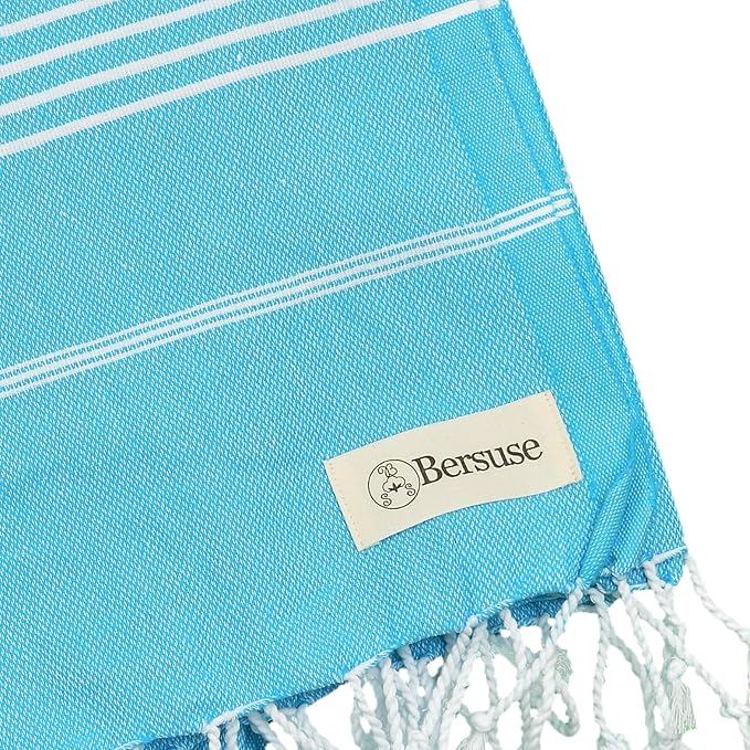 Bersuse Towels Anatolia XL Beach Blanket Throw Blanket Turkish Towel 100% Cotton Extra-Large Quick-Dry Lightweight Premium Peshtemal Towel - 61x82 Inches, Turquoise (Set of 6)