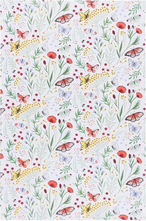 Now Designs Kitchen Towels Set/3 Assorted, Morning Meadow Butterfly, W20 x L30in, Absorbent Dish Cloths