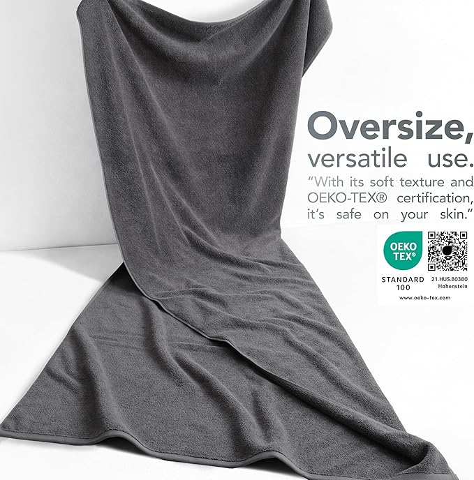 American Soft Linen 100% Cotton 600 GSM Turkish 40x80 Oversized Bath Towel Sheet, Extra Large Adult Towels for Bathroom, Dark Gray Bath Sheet