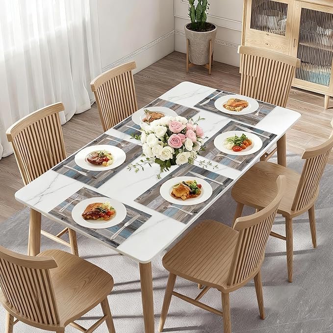 Vintage Barn Wooden Placemats Set of 6,Wood Grain Dinner Table Mats Non-Slip Washable Mats for Kitchen Dinner Party Tablemat 12x18Inch