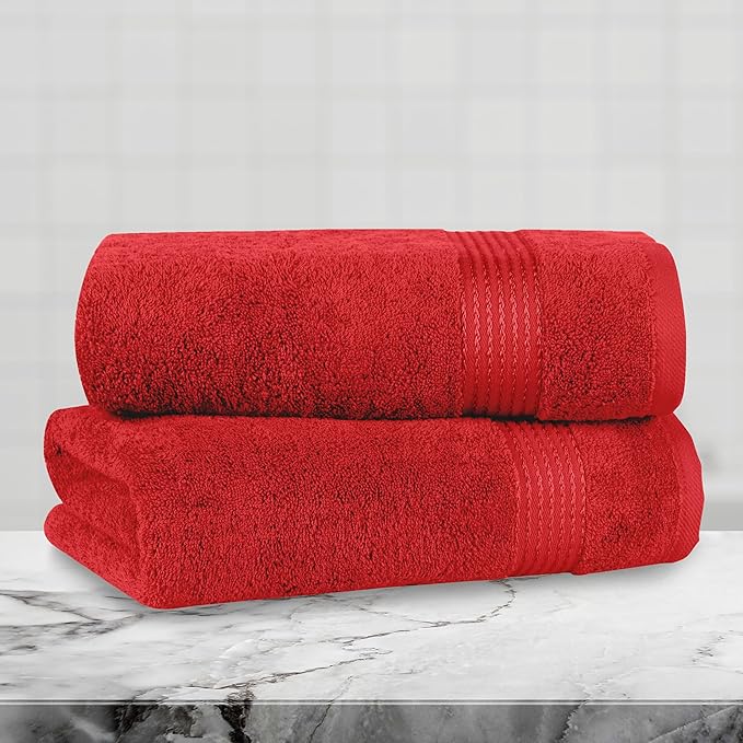 Mocassi Luxury 100% Turkish Cotton 2-Pack Bath Towel Set- Ultra Soft, Quick Dry Highly Absorbent 27 x 54 inch Premium Spa Hotel Quality 2PC Bath Towels - Luxurious Soft Bathroom Towels, Red