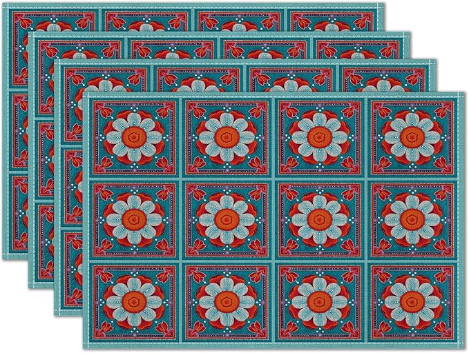 HOMETITUTE Placemats Set of 4 Linen 12x18 Inch Washable Table Mats Bright Bohemian Style Place Mats Colorful Autumn Placemats Decorative Kitchen Dining Table Set