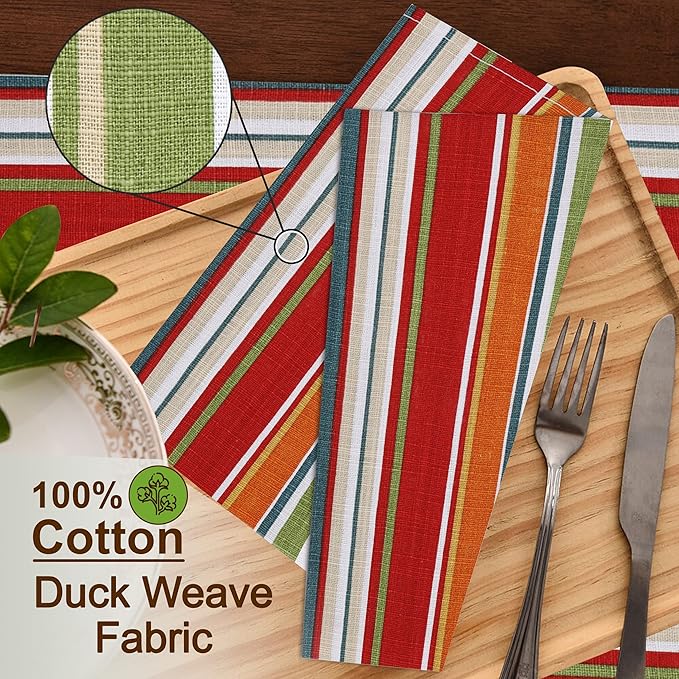 Ruvanti Cloth Napkins Set of 6, 18x18 Inches, 100% Cotton, Washable, Soft & Absorbent, Perfect for Wedding, Christmas, ‎Thanksgiving Dinners - Multi Stripes