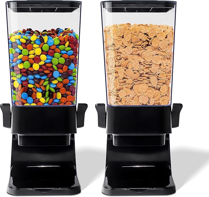 Cereal Dispenser Countertop, 5L Kitchen Organization Cereal Containers Storage, Desktop Candy Dispenser Plastic Cereal Dispenser, Snack Containers Can Hold Granola, Dry Food, nut, Grain (Black, 2Pc)