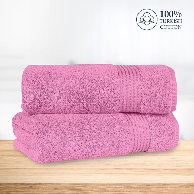 Mocassi Luxury 100% Turkish Cotton 2-Pack Bath Towel Set- Ultra Soft, Quick Dry Highly Absorbent 27 x 54 inch Premium Spa Hotel Quality 2PC Bath Towels - Luxurious Soft Bathroom Towels, Light Pink