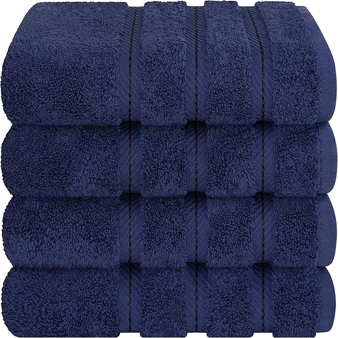 American Soft Linen Luxury Hand Towels for Bathroom, 600 GSM Heawy Weight 16x28 Size 100% Cotton Turkish 4 Piece Hand Face Towel Set, Navy Blue Hand Towels