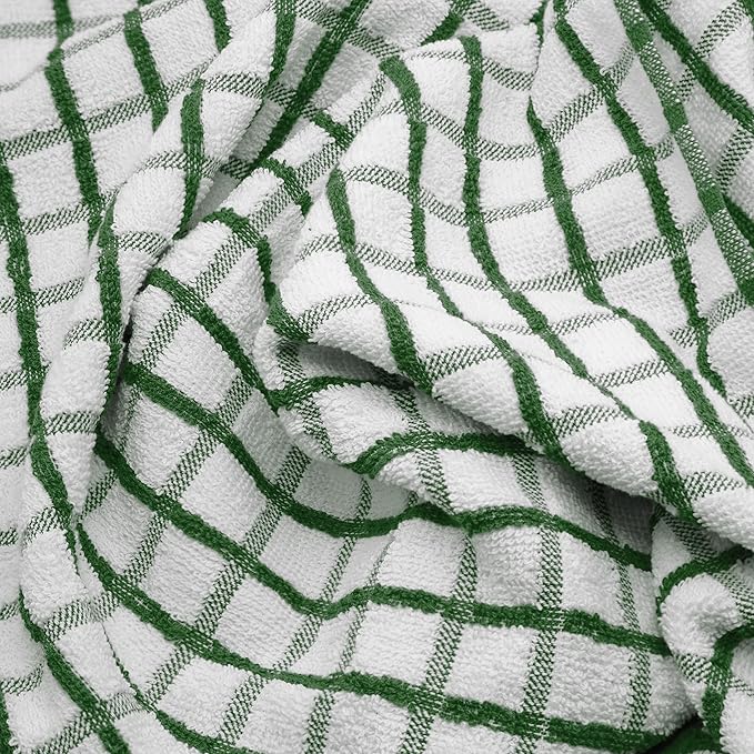 White Classic Premium Dish Towels for Kitchen, with Hanging Loop [8 Pack] Heavy Duty Absorbent 100% Cotton 410 GSM Terry Kitchen Towels, 16x26 (Green)