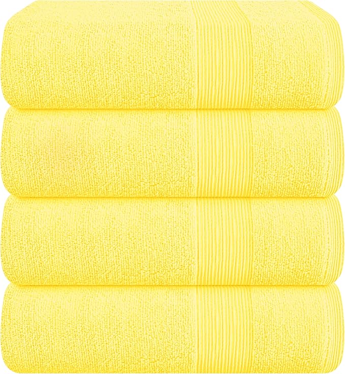 Belizzi Home 4 Pack Bath Towel Set 27x54, 100% Ring Spun Cotton, Ultra Soft Highly Absorbent Machine Washable Hotel Spa Quality Bath Towels for Bathroom, 4 Bath Towels Lime Yellow