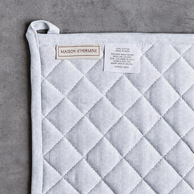Maison d' Hermine 100% Cotton Oven Mitt & Pot Holder Set (7.5"x13" & 8"x8") Heat Resistant BBQ Cooking Gloves with Loop Grilling Kitchen Gifts for Mothers Day Spring/Summer (Blossoms in Spring)