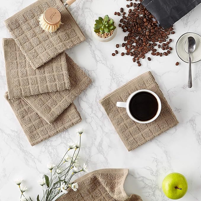 DII Basic Terry Collection Solid Windowpane Dishcloth Set, 12x12, Stone, 6 Piece