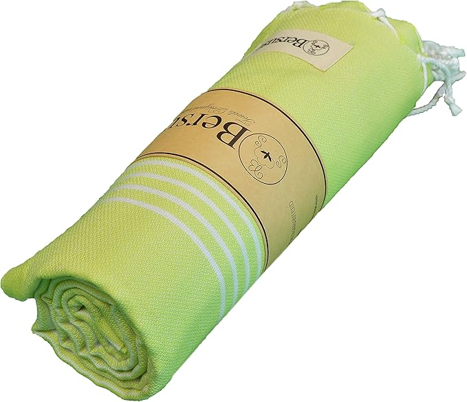Bersuse Towels Anatolia XL Beach Blanket Throw Blanket Turkish Towel 100% Cotton Extra-Large Quick-Dry Lightweight Premium Peshtemal Towel - 61x82 Inches, Pistacho Green (Set of 6)