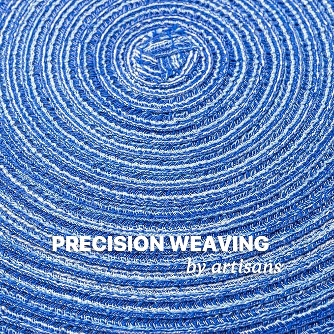Round Placemats Set of 8 Woven Placemats Washable Braided Table Mats for Dining Table Heat Resistant Non-Slip Circle Place Mats(Royal Blue)