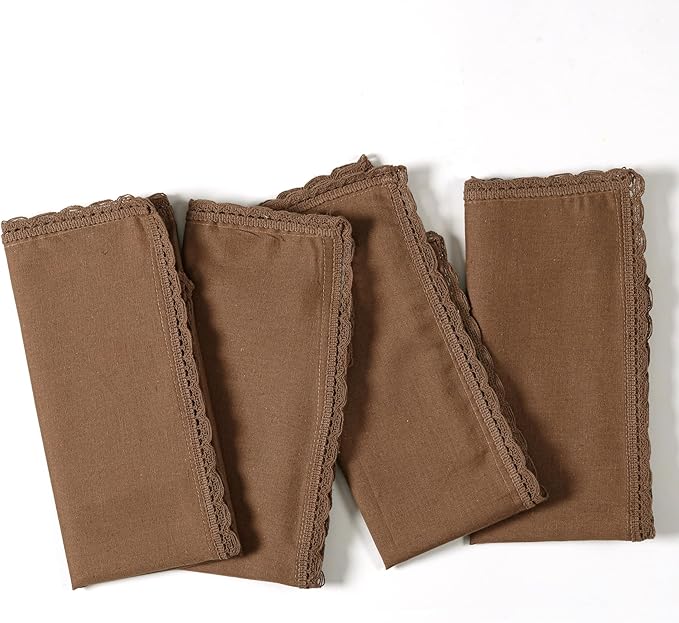 Ramanta Home Linen Flax Cloth Napkins Set of 12 Brown, 18x18 Inch | Easter Premium Cotton Linen Flax Lace Soft & Durable | Washable Ideal for Spring Basket Décor, Wedding Party, Kitchen, Everyday Use