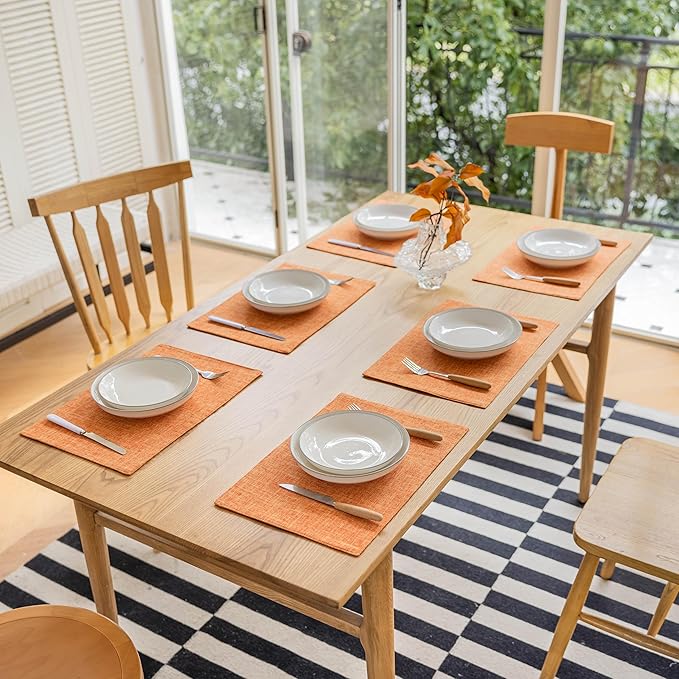 Demetex Orange Placemats Set of 6 Linen Place Mats Modern Washable Table Plate Mats for Dinner Banquet Buffet Restaurant Dining Room, 13x19 inch, Orange