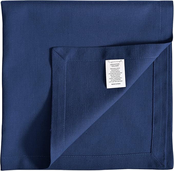 Cloth Napkins Dinner Washable Set of 4 in Cotton Linen Fabric Premium Quality, Mitered Corners for Reusable Every Day Use Pre Shrunk and Good Absorbency Christmas Cloth Napkins (Pack of 4, Navy)