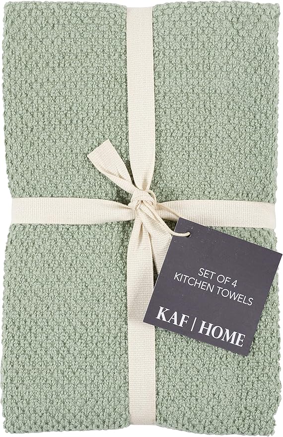 KAF Home Deluxe Popcorn Terry Kitchen Towels, Cotton Kitchen Dish Towels, Set of 4, French Green