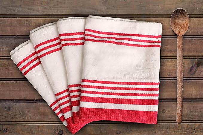 Urban Villa Kitchen Towels 100% Cotton Dish Towels for Kitchen(Set of 6)20”x30” Dish Cloths Highly Absorbent Kitchen Linen Set with Hanging Loop Perfect for Drying Dishes Cleaning Towels-Fuchsia White