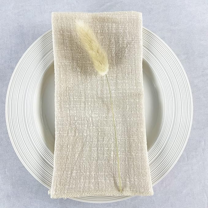 EHLDekol Gauze Cloth Napkins 6 Pack 16x16 Inches 100% Natural Soft Cotton Weddings Decorative Parties Family Everyday Use Bulk Linen Dinner Napkins (Light Begie, 6 Pack)