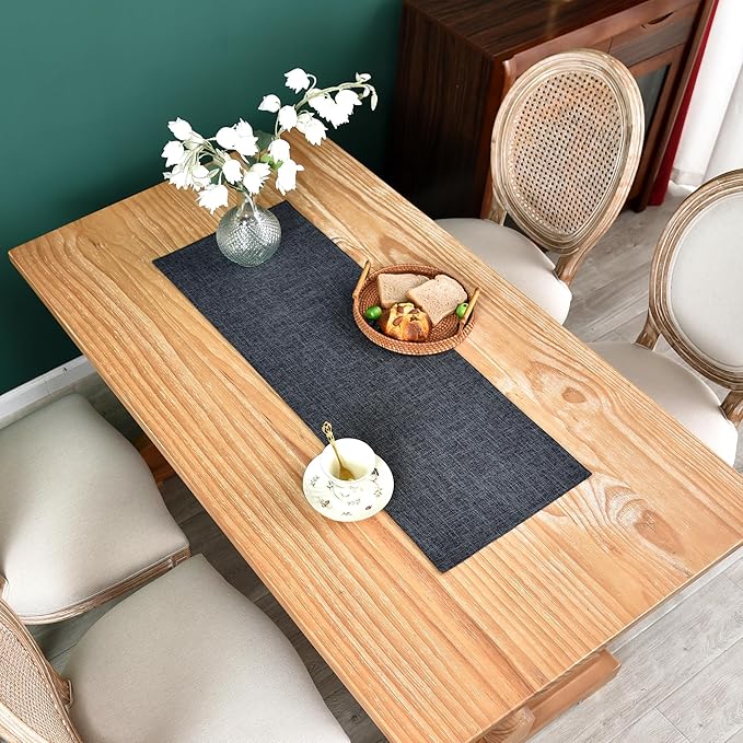 Farmhouse Rustic Faux Linen Table Runner Neutral Charcoal Table Runners Double Layer Reversible Rectangle Runners for Daily Use Kitchen Dining Banquet Holiday 13x36 Inch
