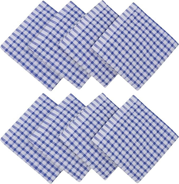 Cotton Cleaning Rags Terry Dish Cloths for Washing Dishes, Set of 8 Dish Rags for Cleaning, Light and Soft Dish Towels for Kitchen Drying Dishes, 11.8 Inch x 11.8 Inch (Blue)