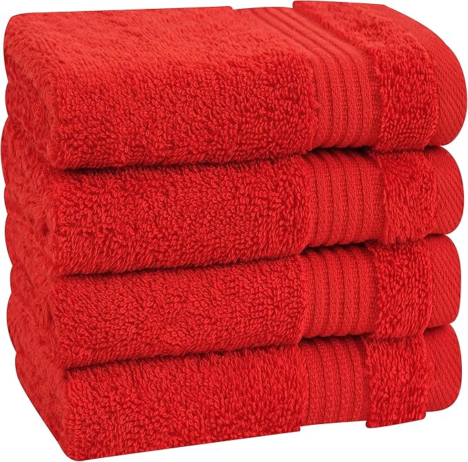 Cotton Paradise 100% Cotton Turkish Washcloth Set for Bathroom, 4 Piece Soft Absorbent Small Towels Wash Rags, Red