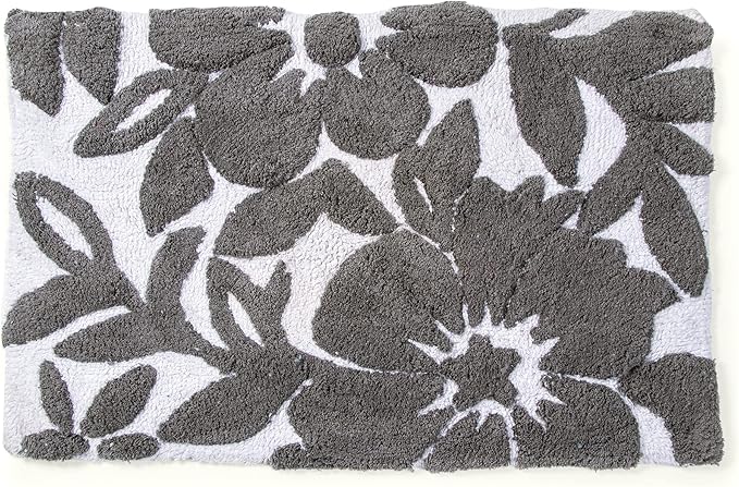 voyzz home Luxury 100% Cotton Spring Flower Bathroom Rug Mat, Extra Soft Thick Absorbent Tufted Bath Rugs, Machine Washable Plush Bath Mat for Bathroom, Shower, and Tub (20''x32'', Grey Leaf)…