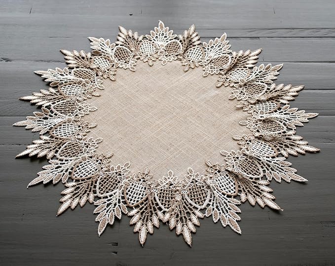 LINENS ART AND THINGS Lace Doily Neutral Earth Tones Table Topper Placemat Beige Brown (16 inch Round)