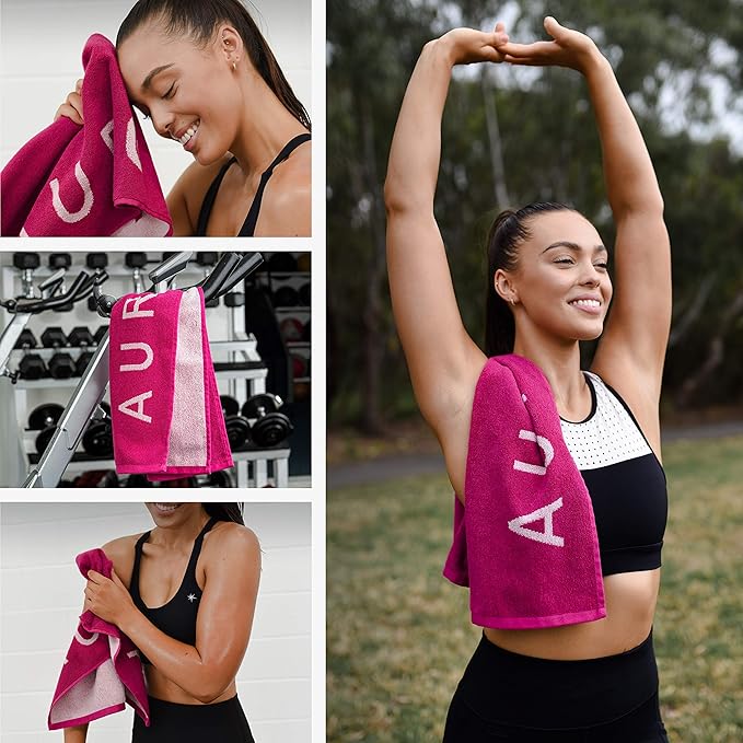 Fuchsia Hot Pink Gym and Yoga Towel for Women - 100% Silver Infused Organic Cotton Pilates Towel, 500 GSM, 31.5"x15.75" - Soft Absorbent Sweat Towels for Workouts Without the Smell