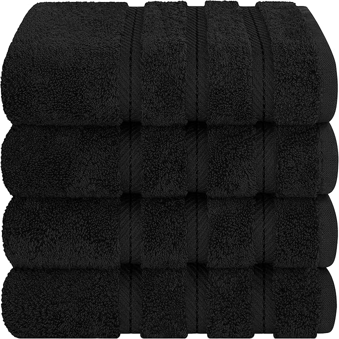 American Soft Linen Luxury Hand Towels for Bathroom, 600 GSM Heawy Weight 16x28 Size 100% Cotton Turkish 4 Piece Hand Face Towel Set, Black Hand Towels