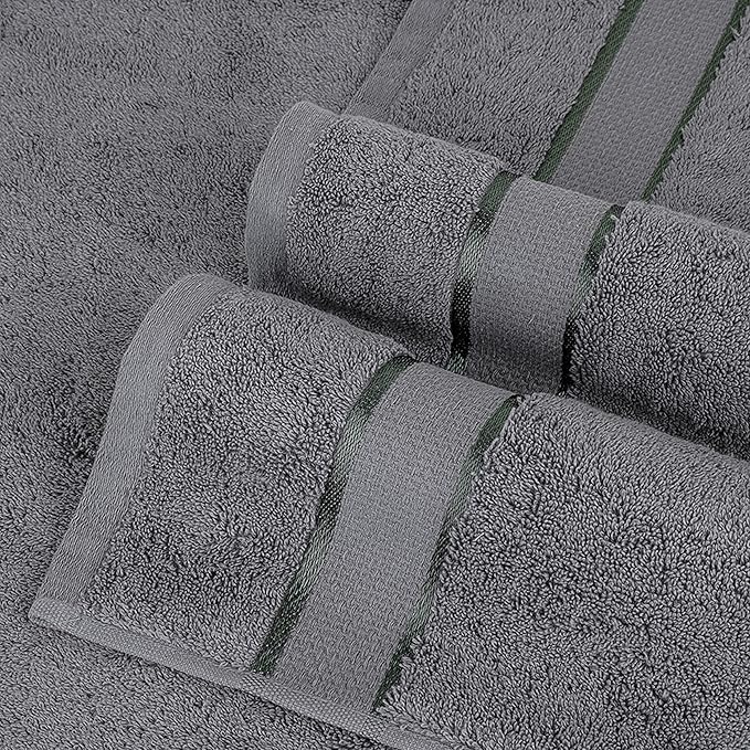 Elegant Comfort Premium Cotton 8-Piece Towel Set, Includes 4 Washcloths, 2 Hand Towels and 2 Bath Towels, 100% Turkish Cotton - Highly Absorbent and Super Soft Towels for Bathroom, Grey
