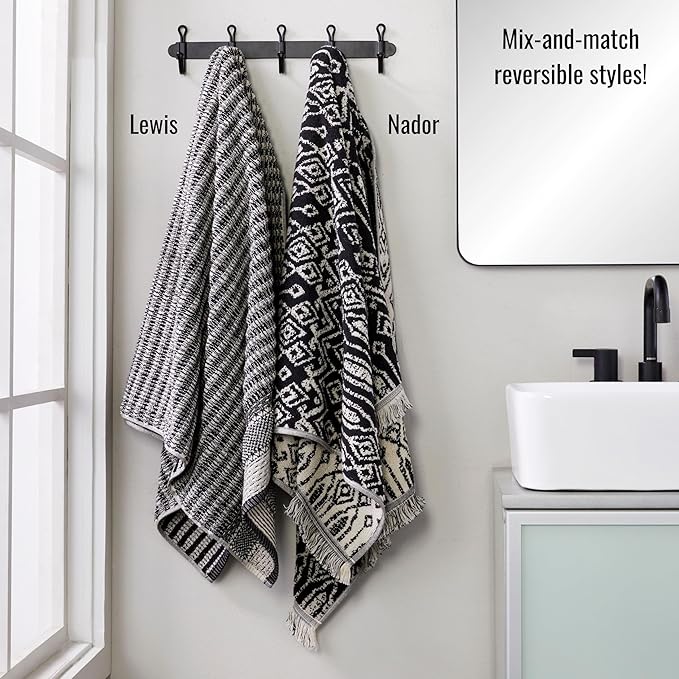 SKL Home Nador Jacquard Bath Towel, Black