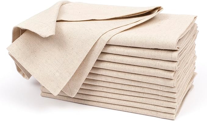 Linen Flax Cotton Cloth Dinner Napkins Set of 12 – 18x18 Natural Hemstitched Reusable Fabric Napkins for Weddings, Parties, Dinners & Table Décor – Elegant & Durable HOMIDATE