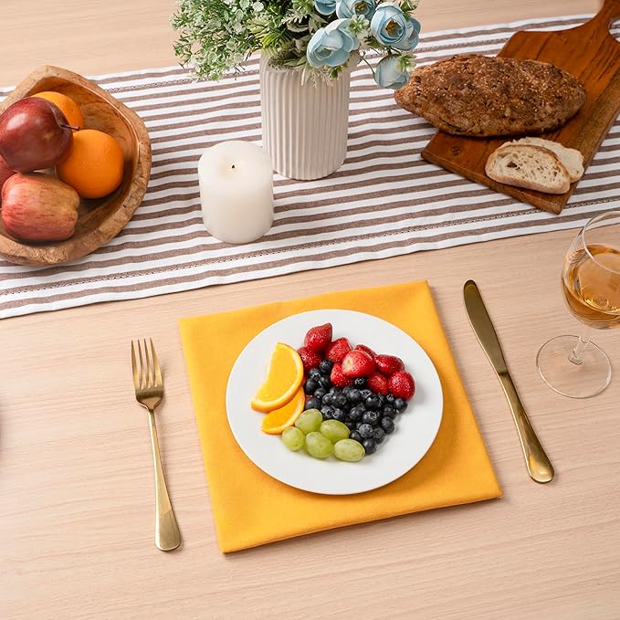 Blue Needles Solid Cloth Napkins Set of 6 Golden Yellow 100% Cotton Dinner Napkins 18x18 inches - Soft, Reusable, Absorbent & Washable, Ideal for Spring Summer Easter Events Parties & Everyday Use