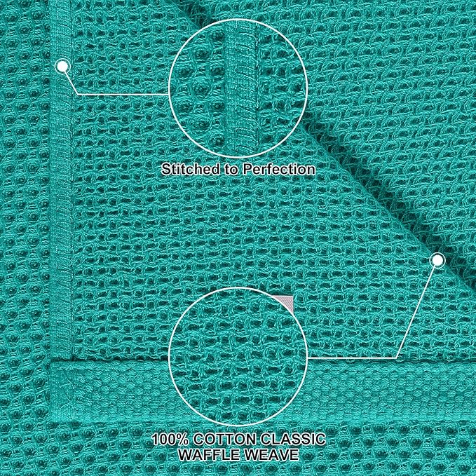 Homaxy 100% Cotton Kitchen Towels and Dishcloths Set, 12 x 12 Inches and 13 x 28 Inches, Set of 12 Bulk Kitchen Towels Set, Ultra Soft Absorbent Dish Cloths for Washing Dishes, Teal