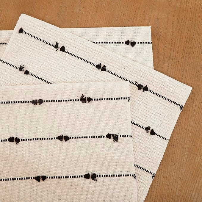 Farmhouse Placemats 13 x 19 Inch Set of 6 for Dining Table Decor Woven Cloth Place Mats for Boho Rustic Kitche Spring Home Decor Cotton Placemats Black and Beige Table Mats